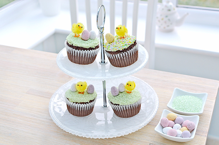 Easter chick chocolate cupcakes (stuffed with dairy milk caramel eggs)